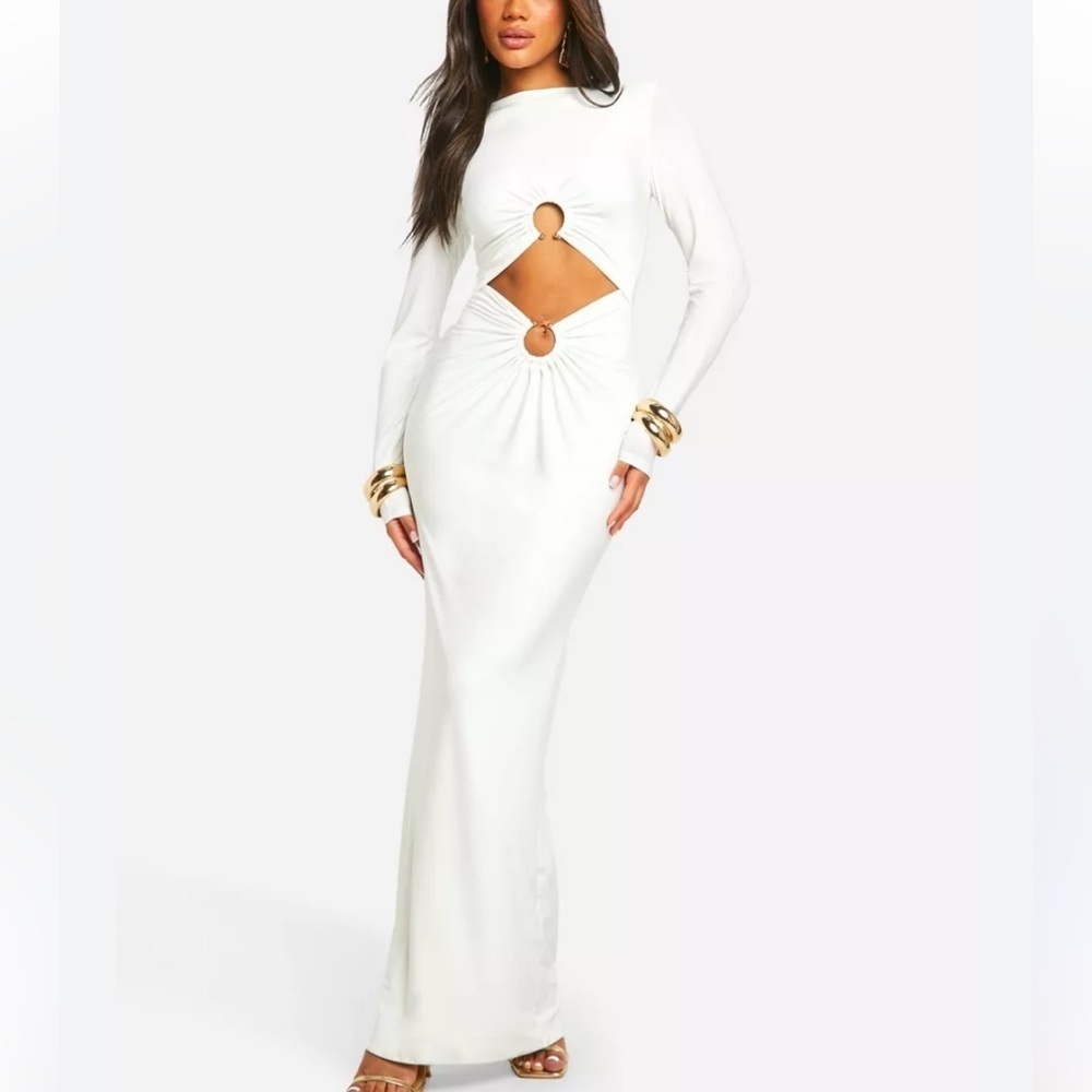 Boohoo trim detail maxi dress # open work # trim detail
